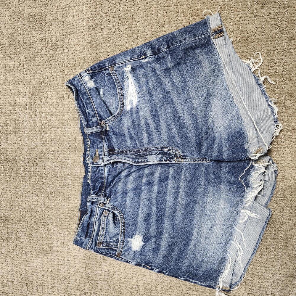 American Eagle Outfitters Distressed Denim Blue High-Rise Shorts